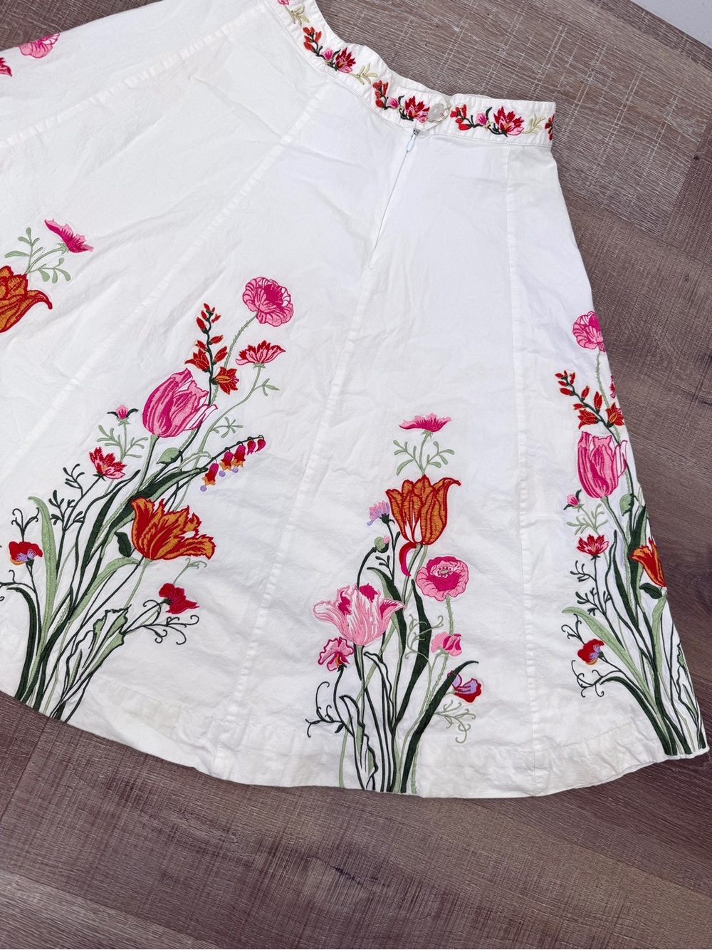 Elevenses Anthropologie Size 6 White Embroidered Floral A-Line Skirt - Picture 12 of 12